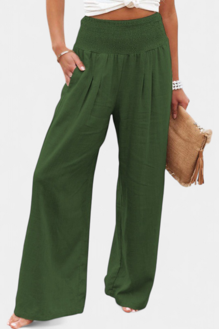 Women's cotton linen straight trousers in green
