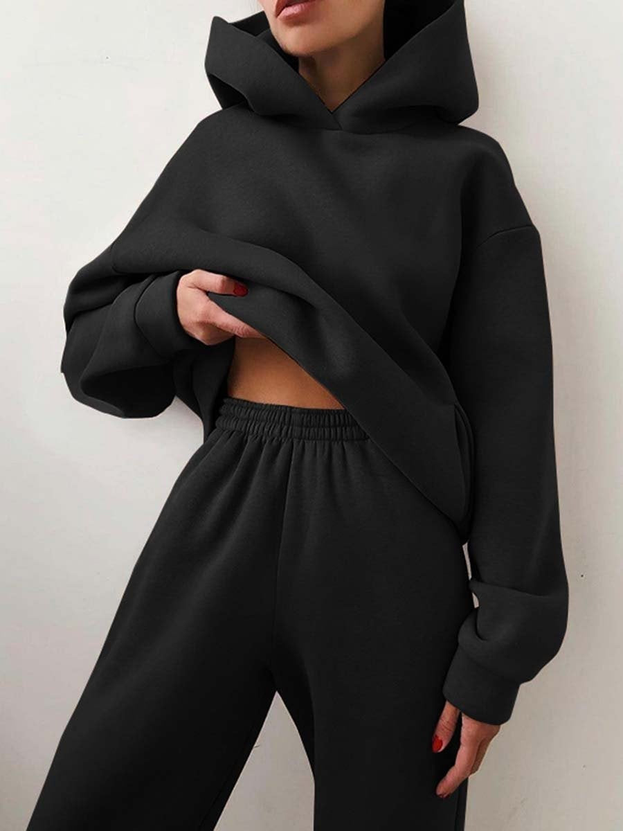 Women's zip-up jacket and jogger sweatsuit set in black