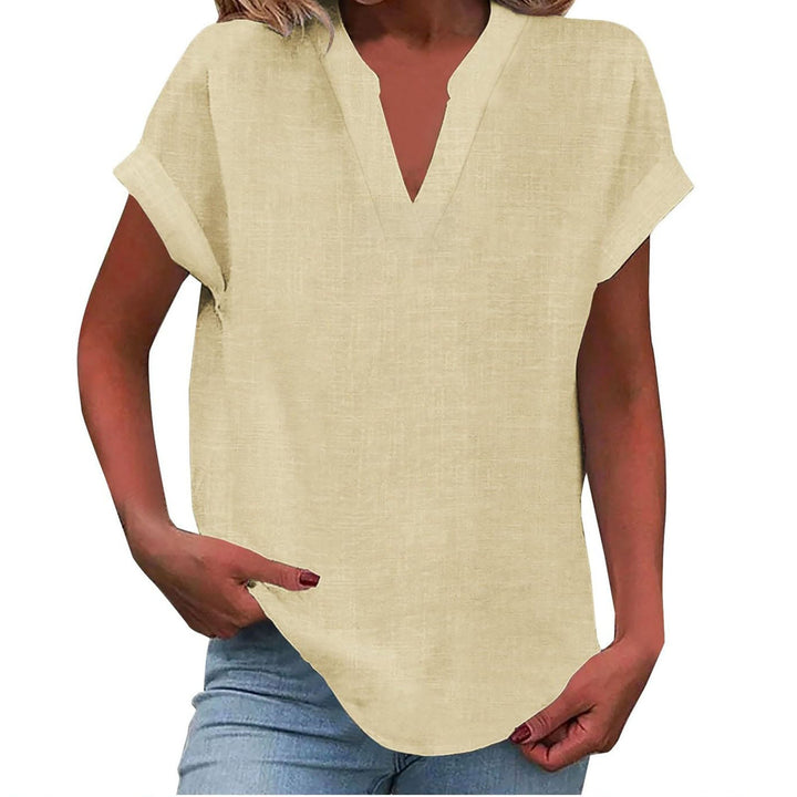 Relaxed V-Neck Blouse - Beige