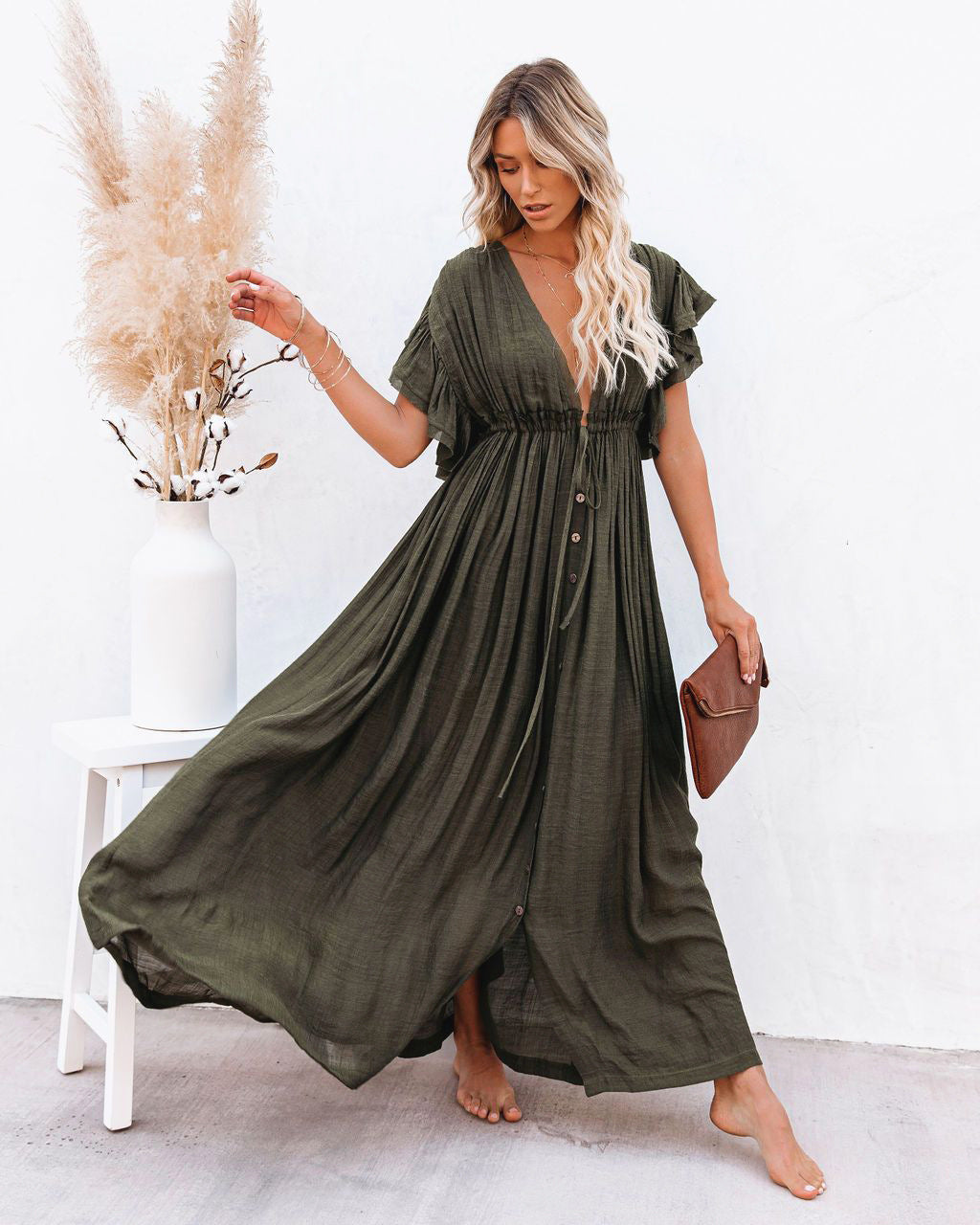 Boho Wrap Beach Cover-Up - Army Green