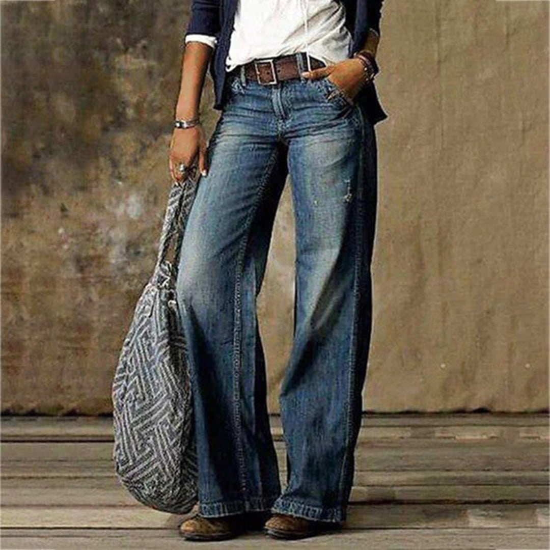 Women's vintage wide leg denim jeans blue