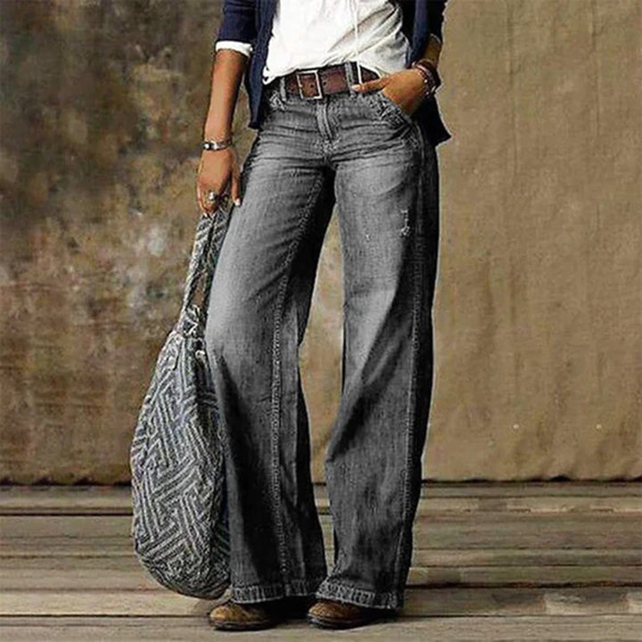 Women's vintage wide leg denim jeans light grey