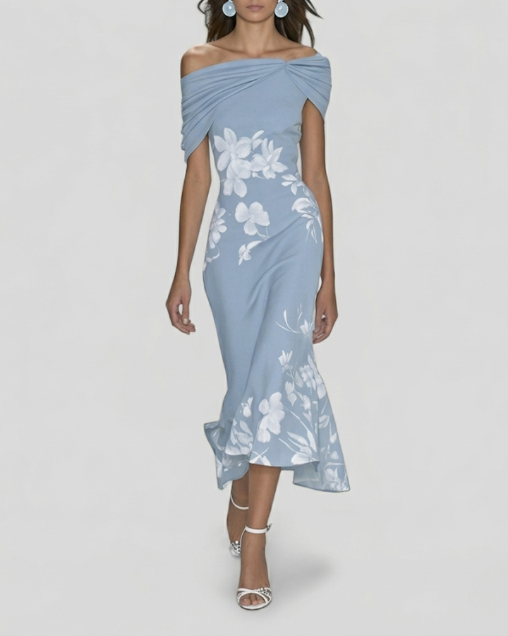 Off-Shoulder Floral Midi Dress