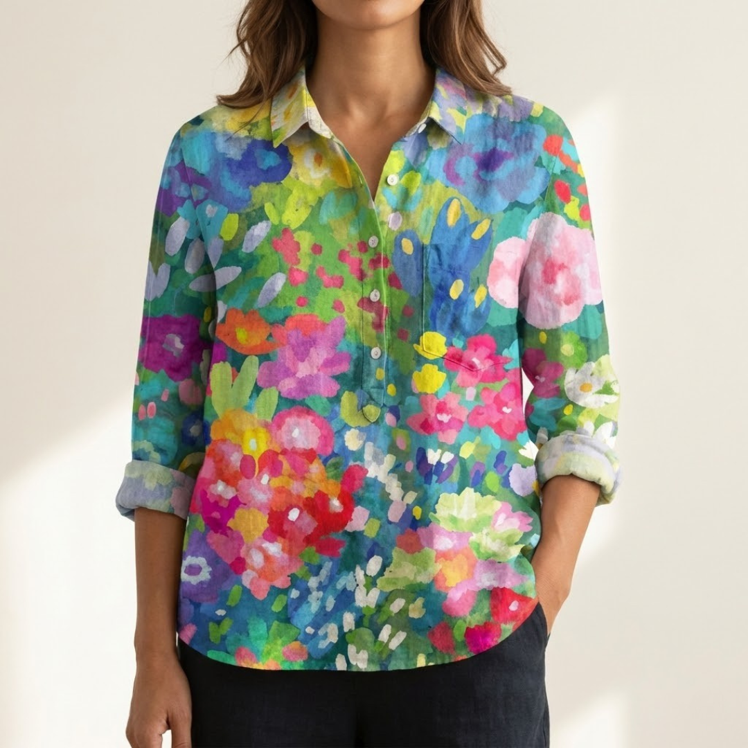 Multicolour print linen shirt