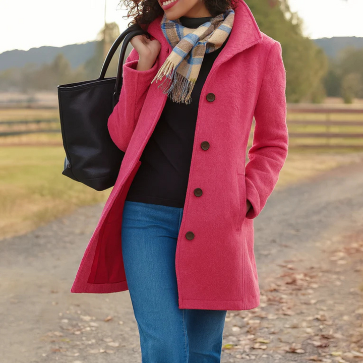 Pink button-front longline winter coat women