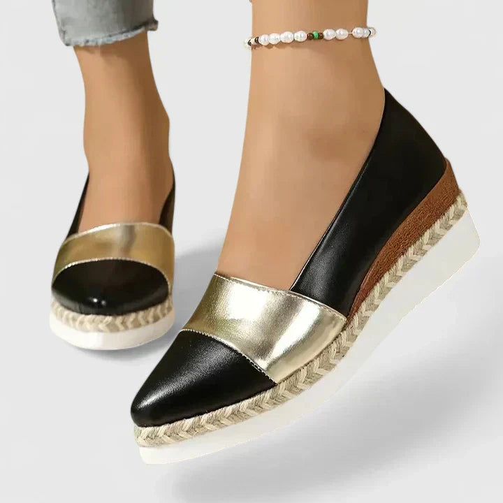 Women's metallic colourblock espadrille platform loafer in black
