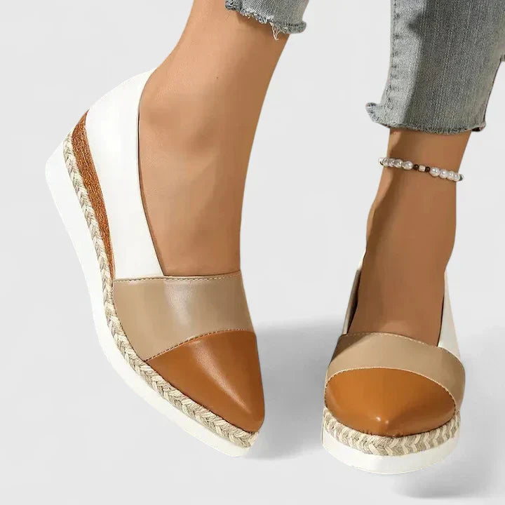 Women's metallic colourblock espadrille platform loafer in cream