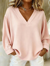 Women's Pink Flowing V-Neck Blouse