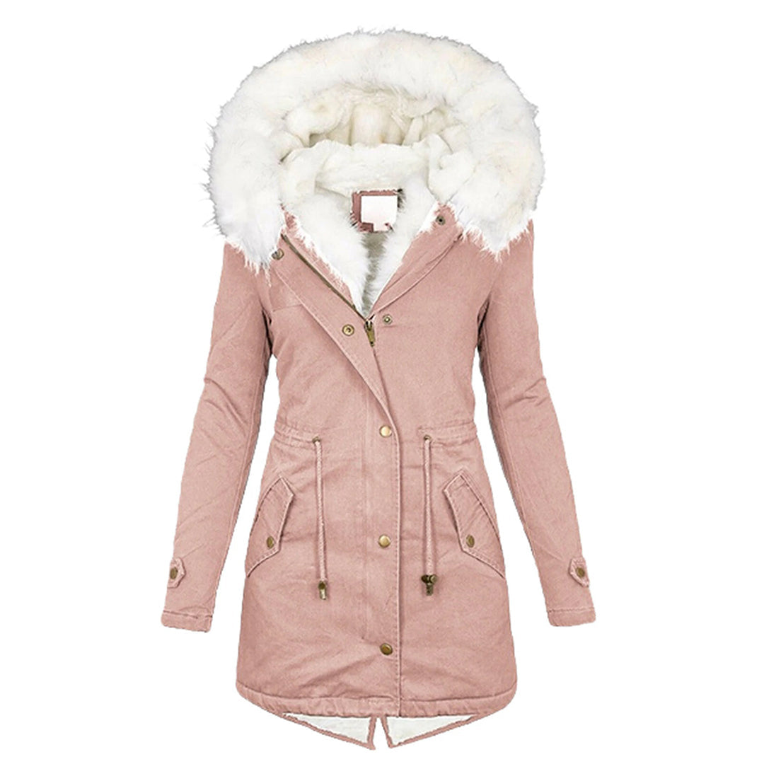 Pink hooded winter jacket with fleece lining