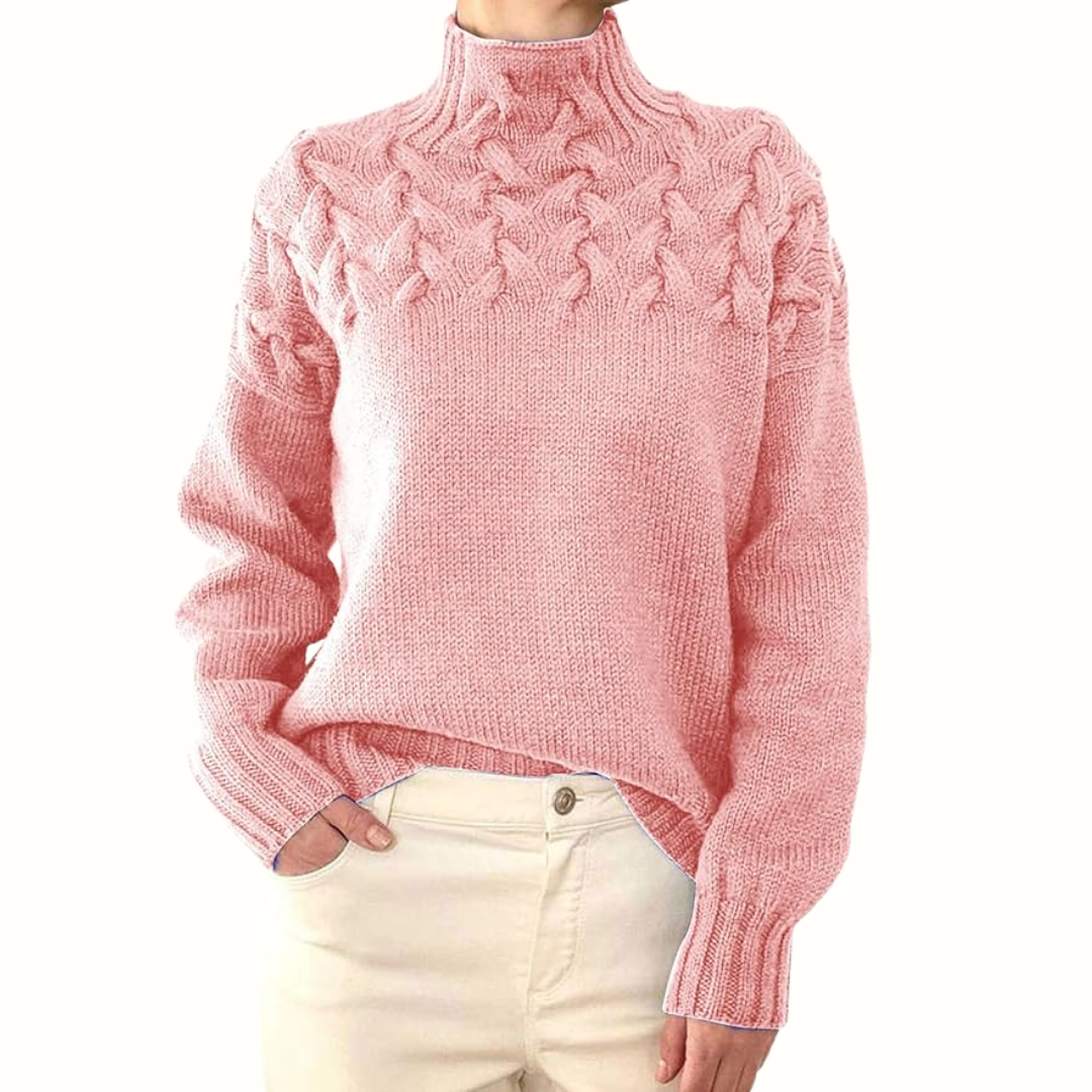 Women's light pink fine knit turtleneck sweater