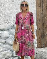 Printed V-Neck Midi Dress with Relaxed Fit
