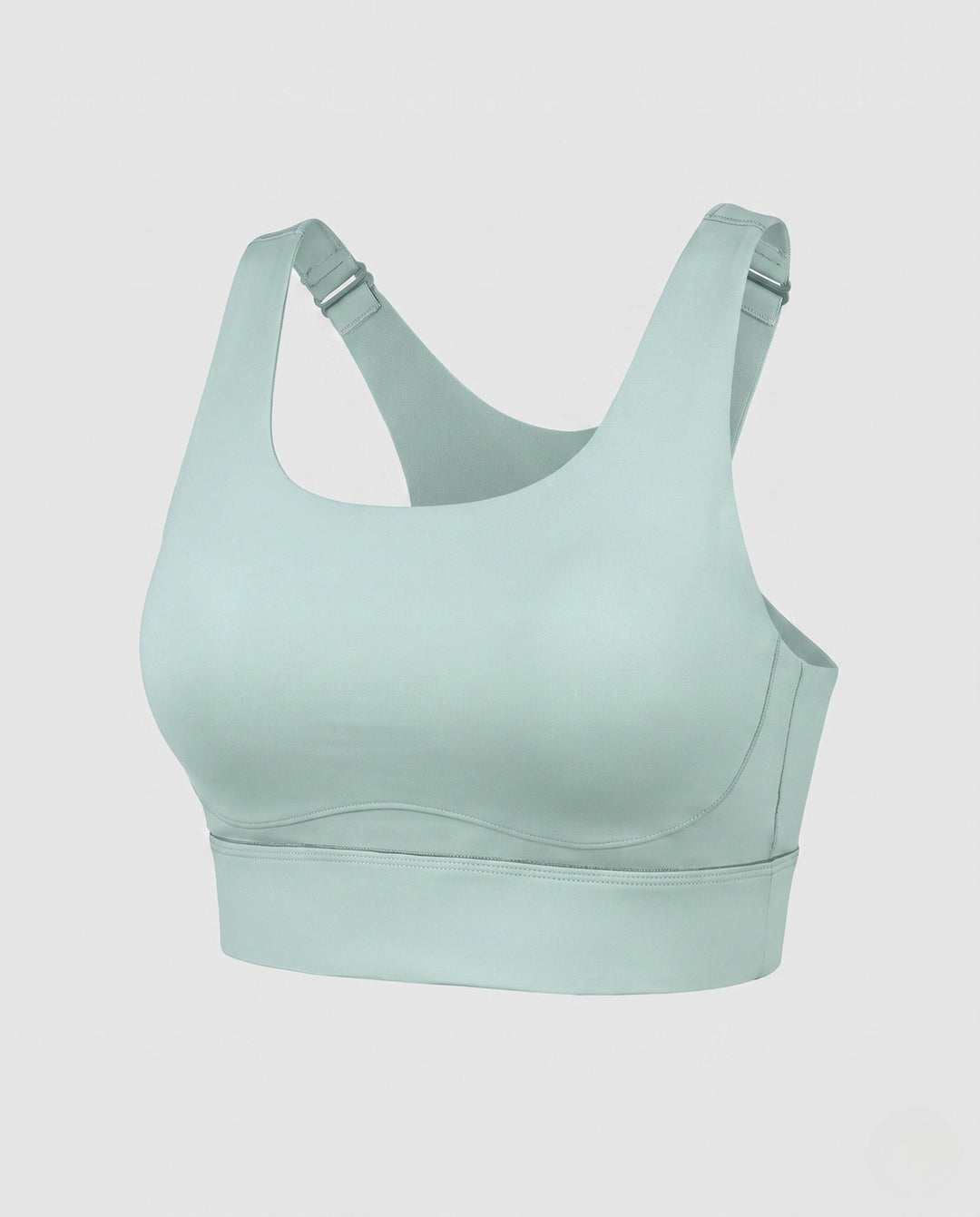 Women's sports bra with supportive back panel in green