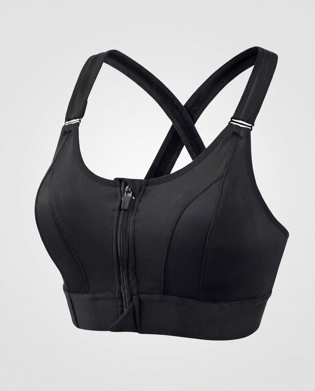 Women's front zip sports bra in black