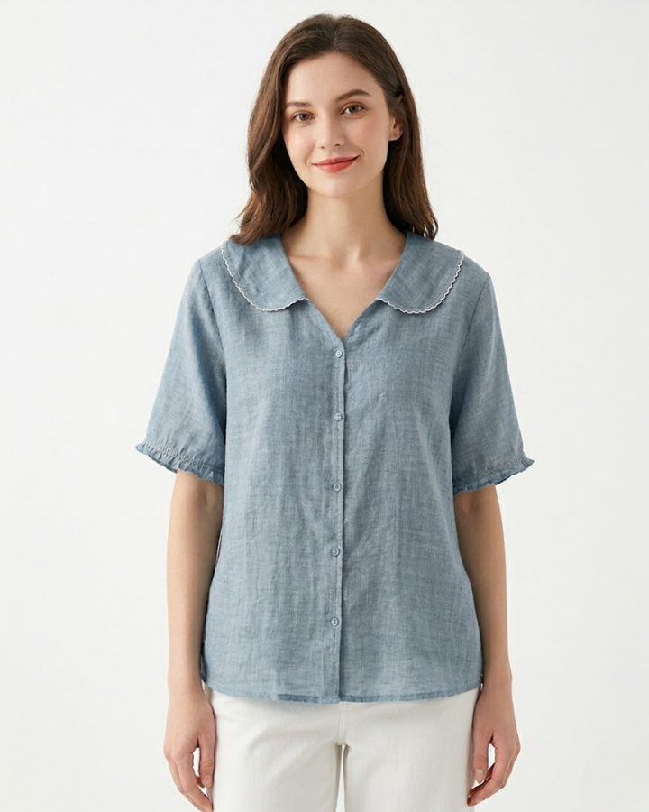Relaxed Button-Up Blouse with Soft Collar Detail