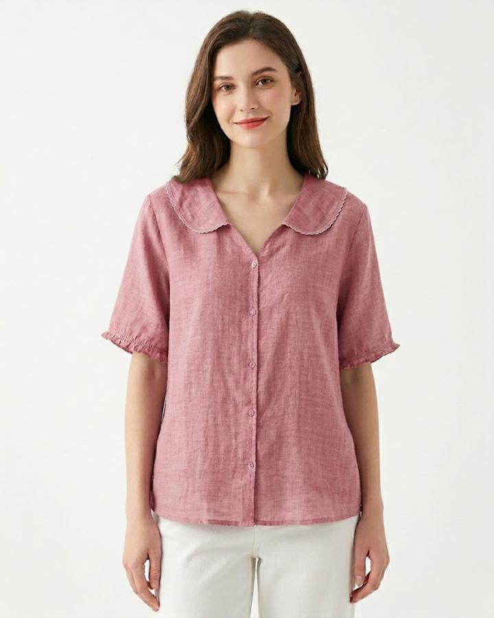 Relaxed Button-Up Blouse with Soft Collar Detail