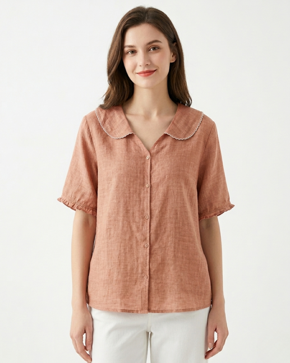 Relaxed Button-Up Blouse with Soft Collar Detail