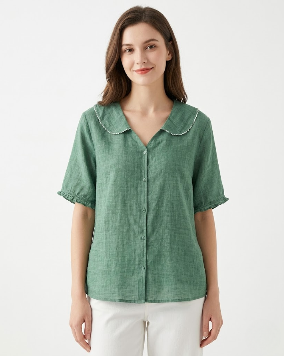 Relaxed Button-Up Blouse with Soft Collar Detail