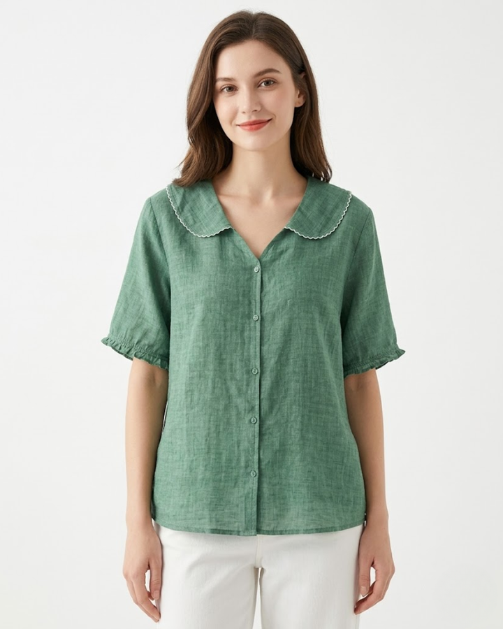 Relaxed Button-Up Blouse with Soft Collar Detail