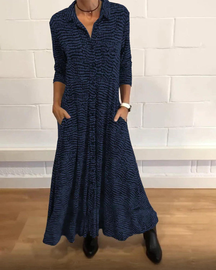 Women's long sleeve button front maxi dress blue
