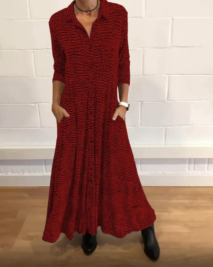 Women's long sleeve button front maxi dress red
