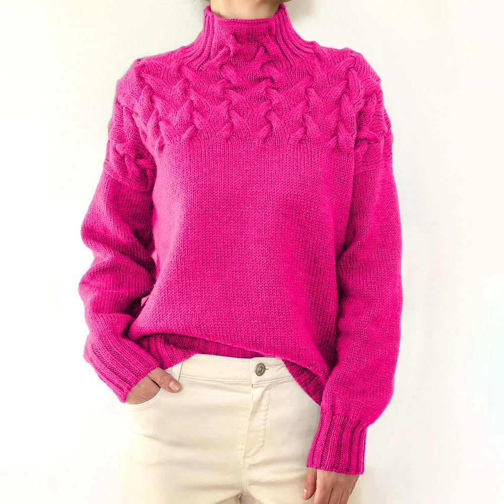 Women's pink fine knit turtleneck sweater
