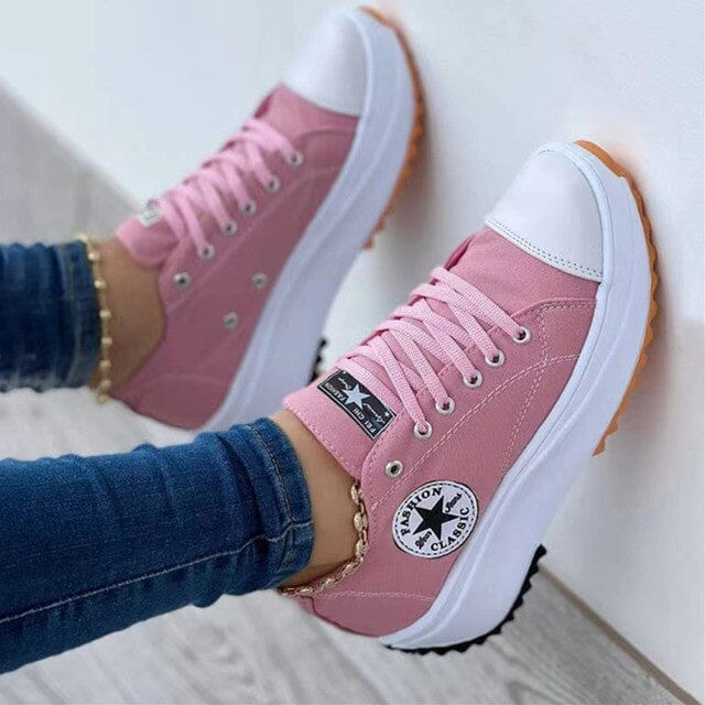 Women's star patch canvas platform sneakers in pink
