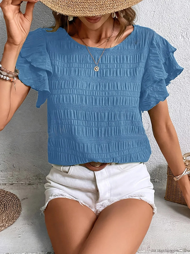 Ruffle-Sleeve Pleated Blouse