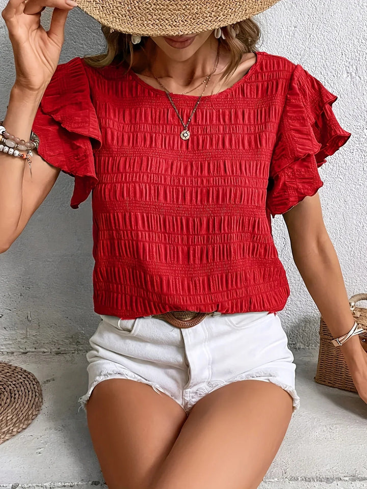 Ruffle-Sleeve Pleated Blouse
