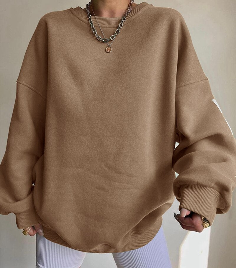 Women's crew neck sweatshirt in camel