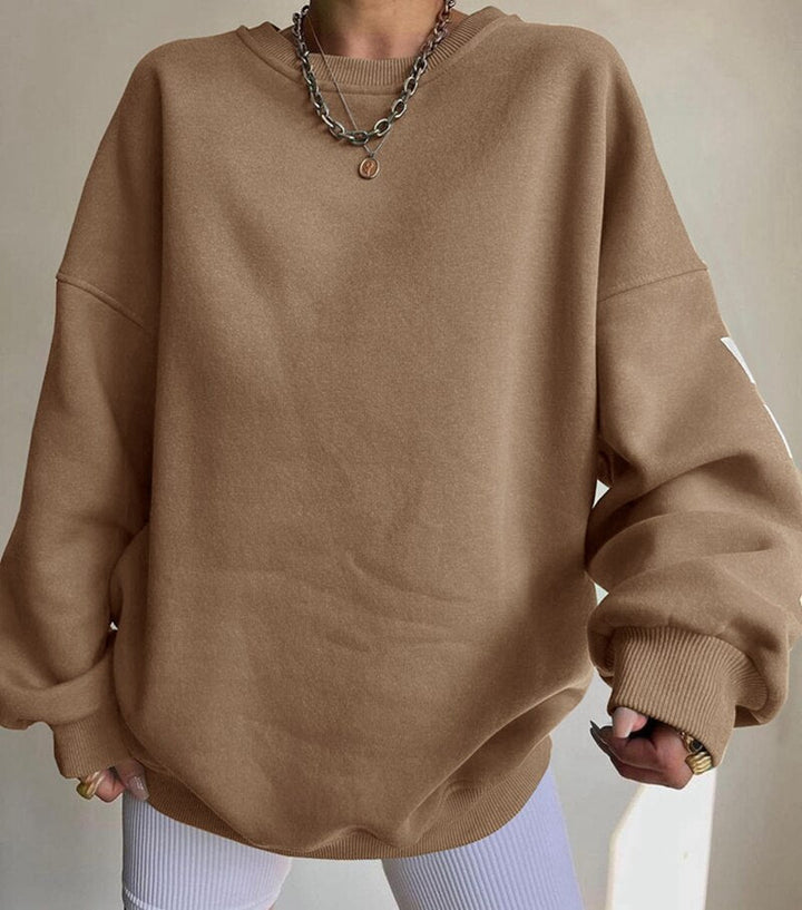 Women's crew neck sweatshirt in camel