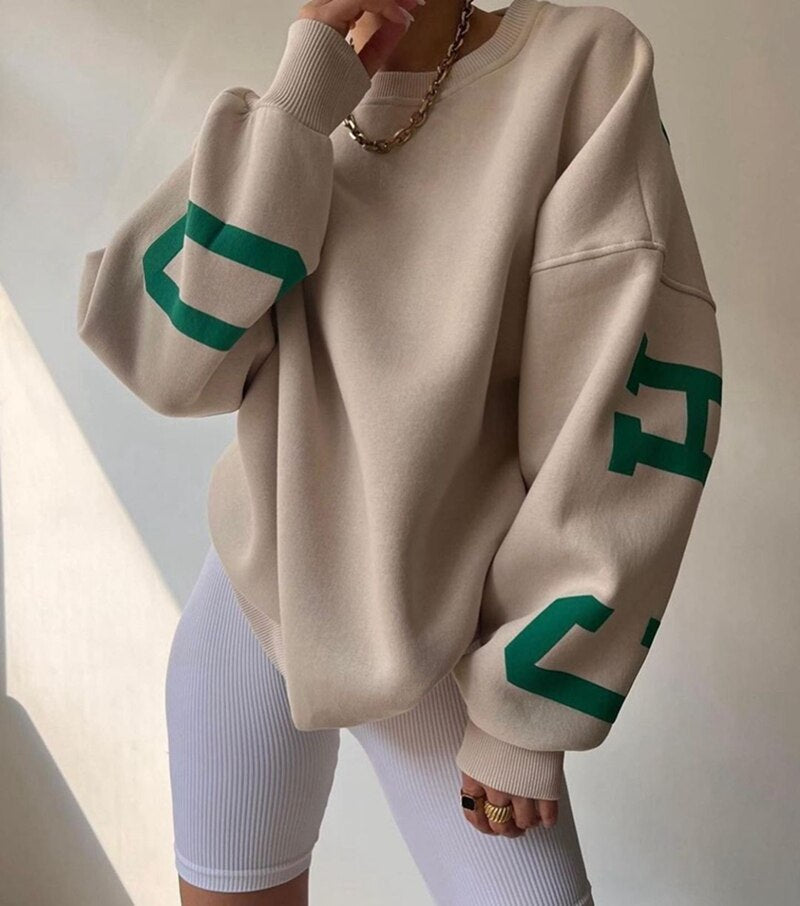 Women's crew neck sweatshirt in apricot