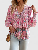 Floral Boho Puff-Sleeve Blouse