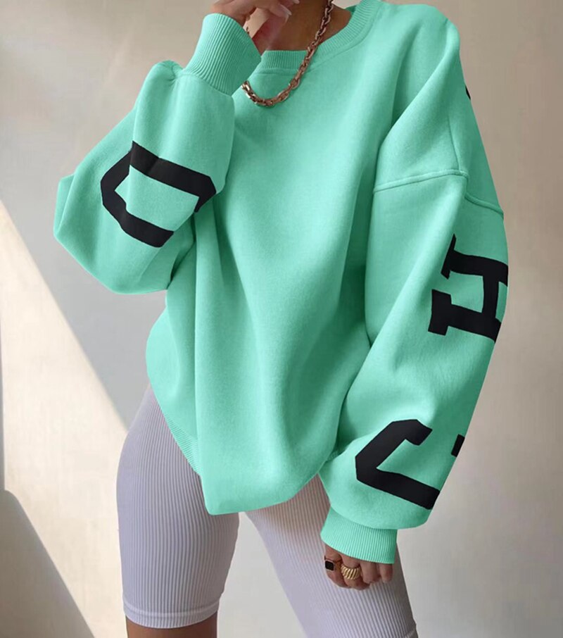Women's crew neck sweatshirt in turquoise