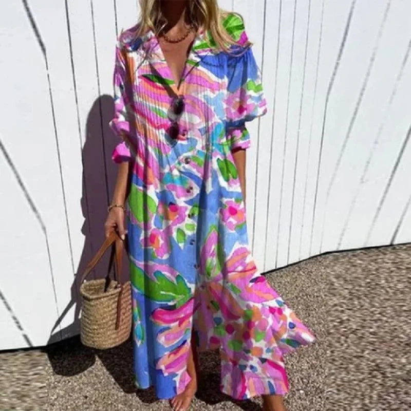 Boho Flowing Maxi Dress - Pink