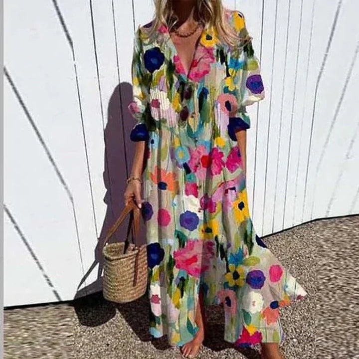 Boho Flowing Maxi Dress - Multi flowers