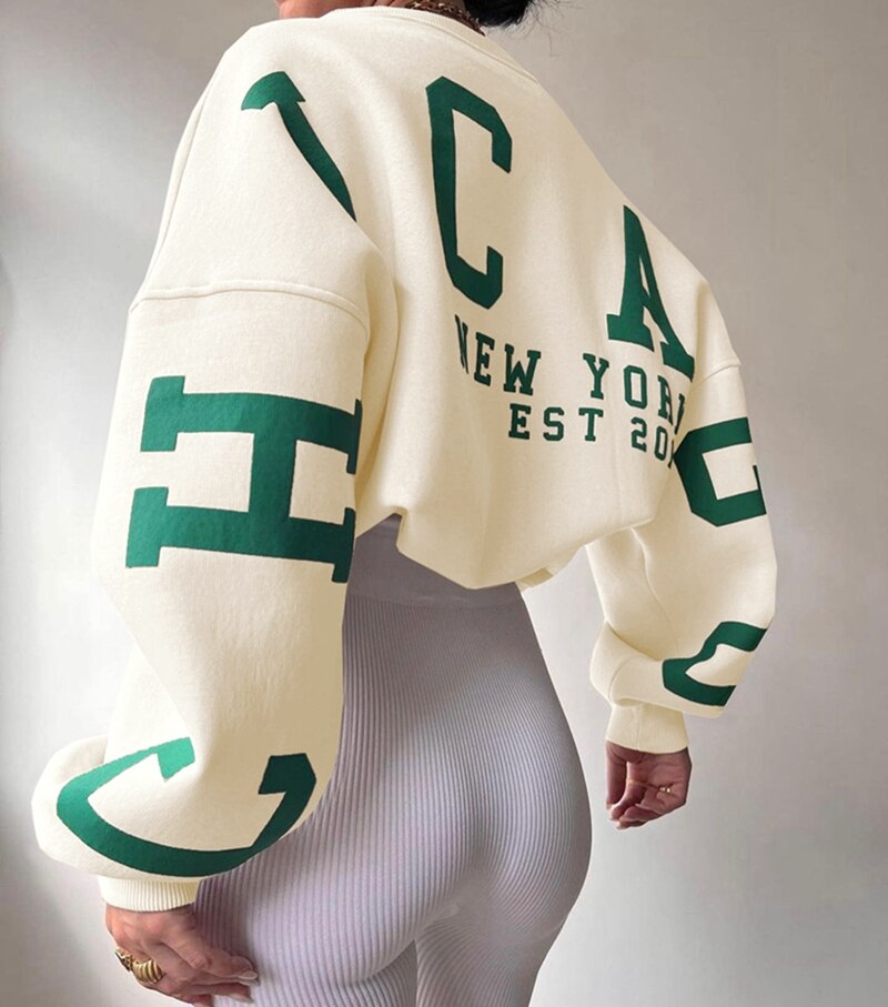 Women's crew neck sweatshirt in beige