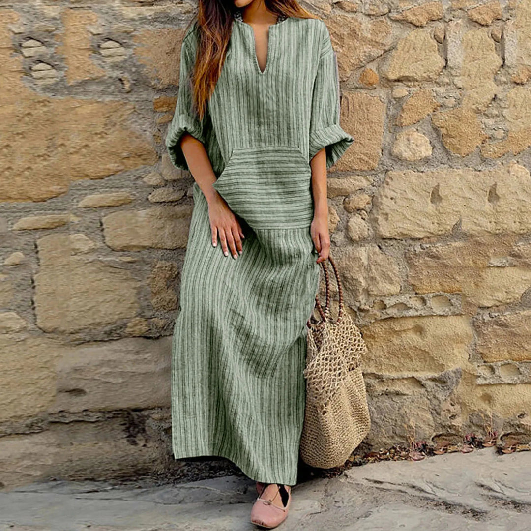 Striped flowy maxi dress in green