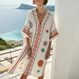 Women's Black and Orange Print Flowing Beach Dress