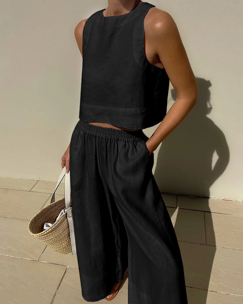 Linnen Two-Piece Set — Crop Top & Wide-Leg Pants