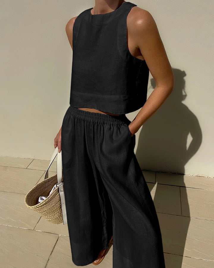 Linnen Two-Piece Set — Crop Top & Wide-Leg Pants