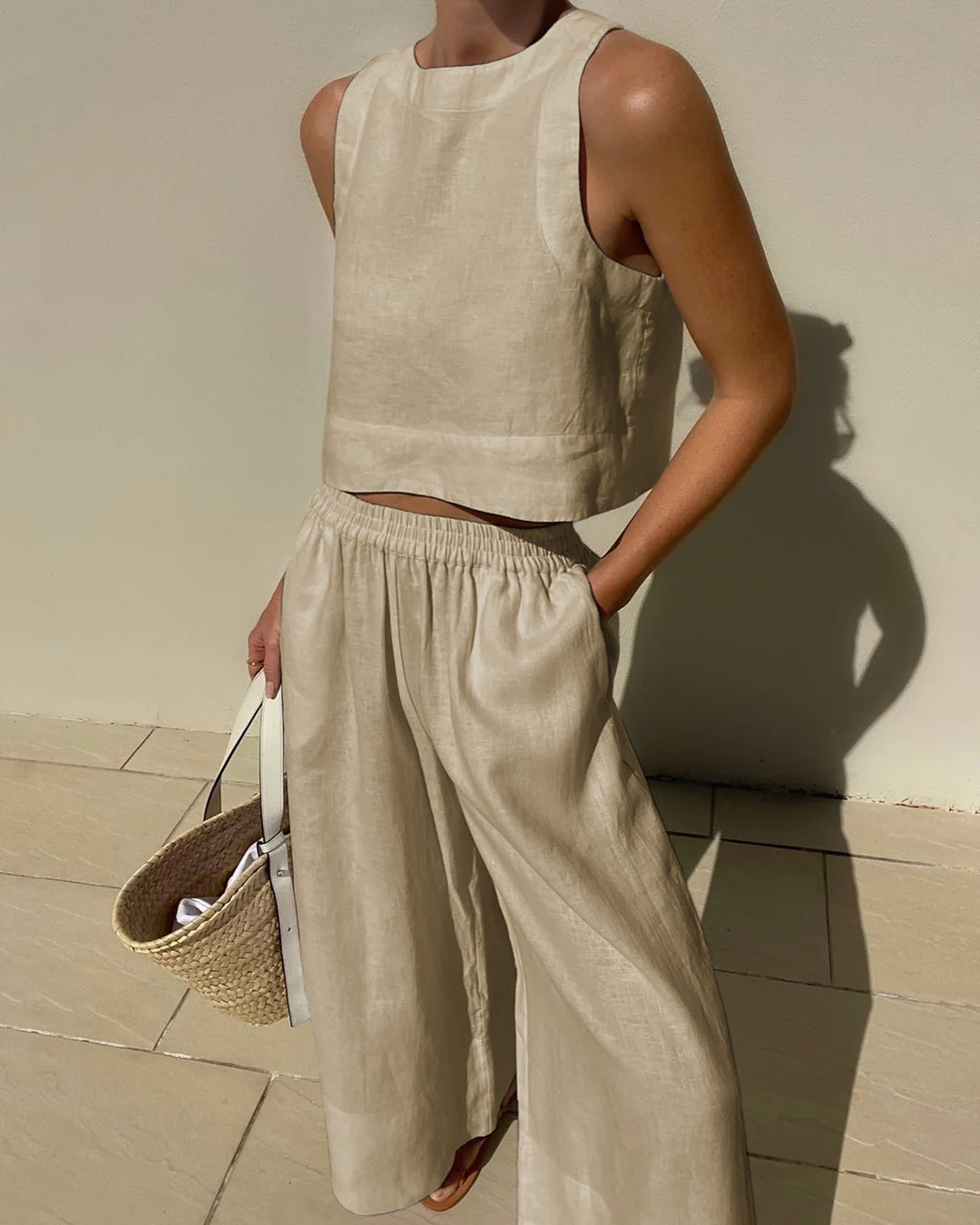 Linnen Two-Piece Set — Crop Top & Wide-Leg Pants