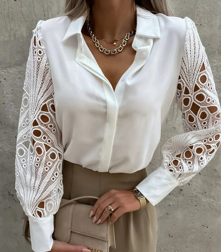Lace-Sleeve Statement Blouse - White