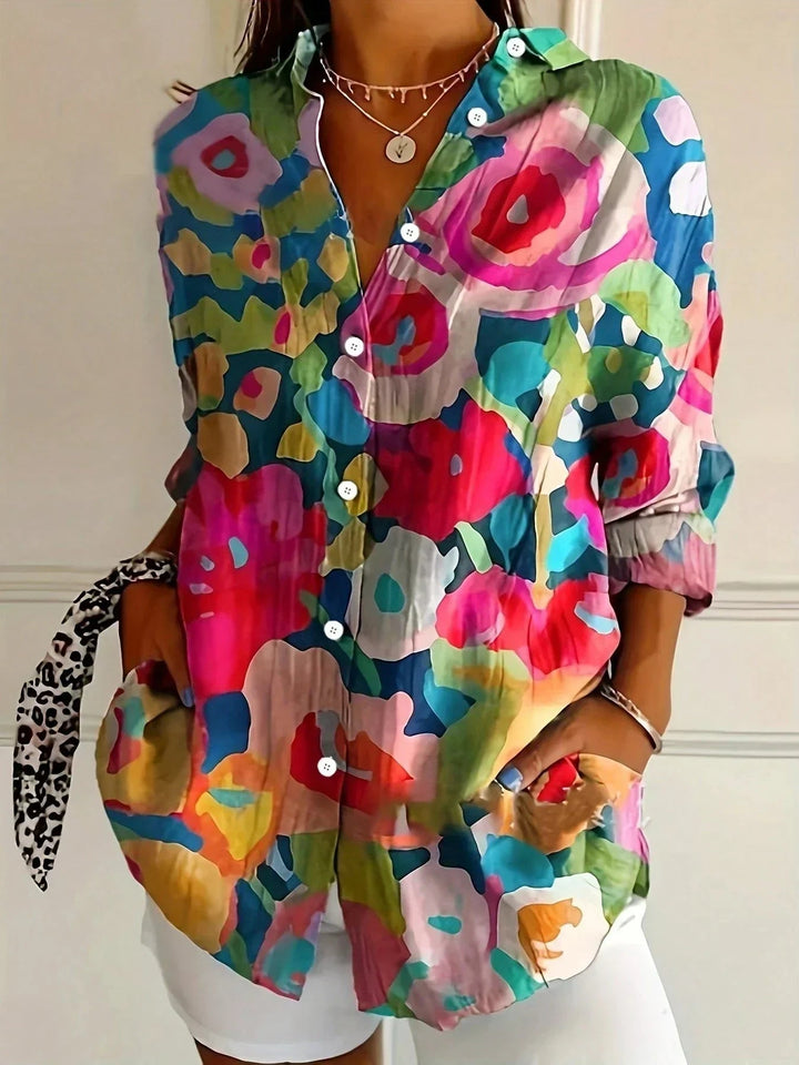 Mixed print abstract art blouse women