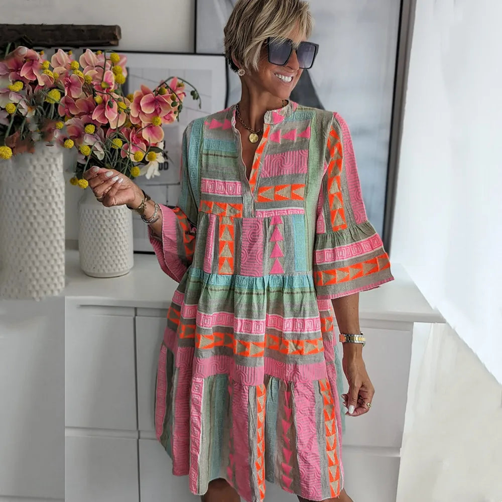 Elegant Ruffle A-Line Spring Dress - Floral