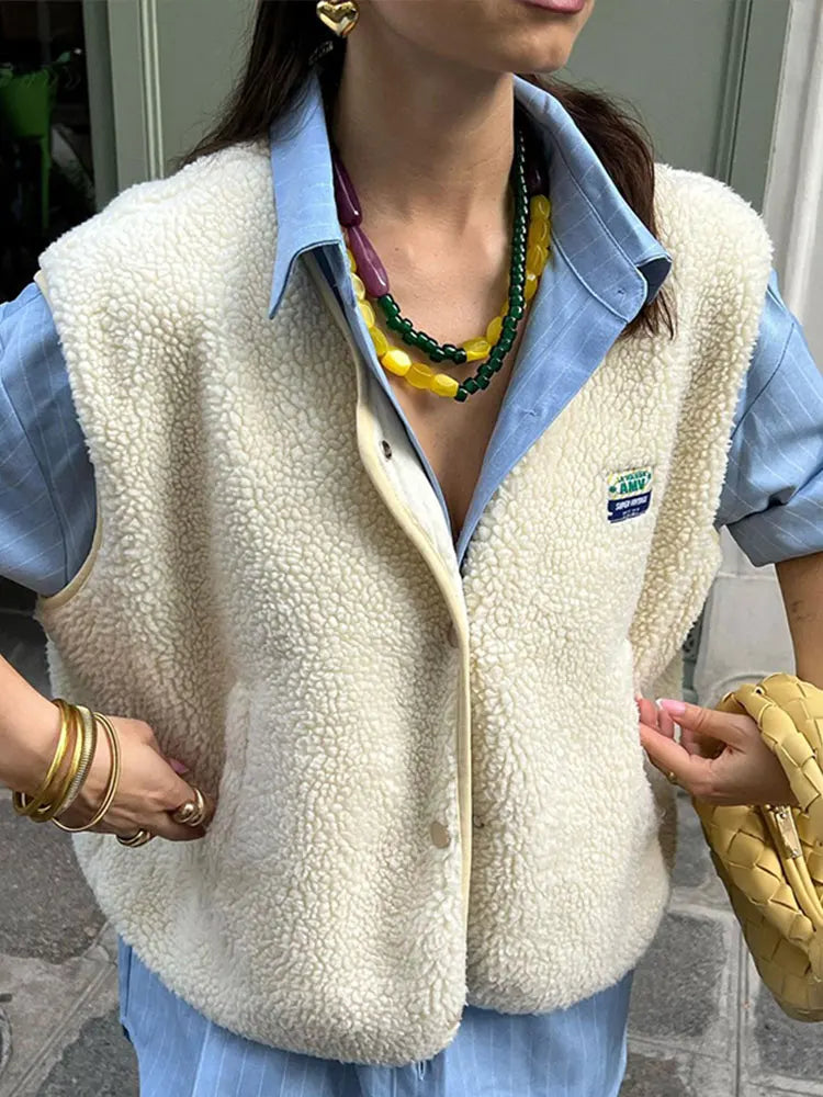 Minimalist sleeveless vest top rice white