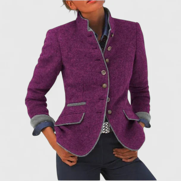 Purple button-front knit cardigan women