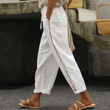 High-Waist Tapered Linnen Trousers with Side Stripe