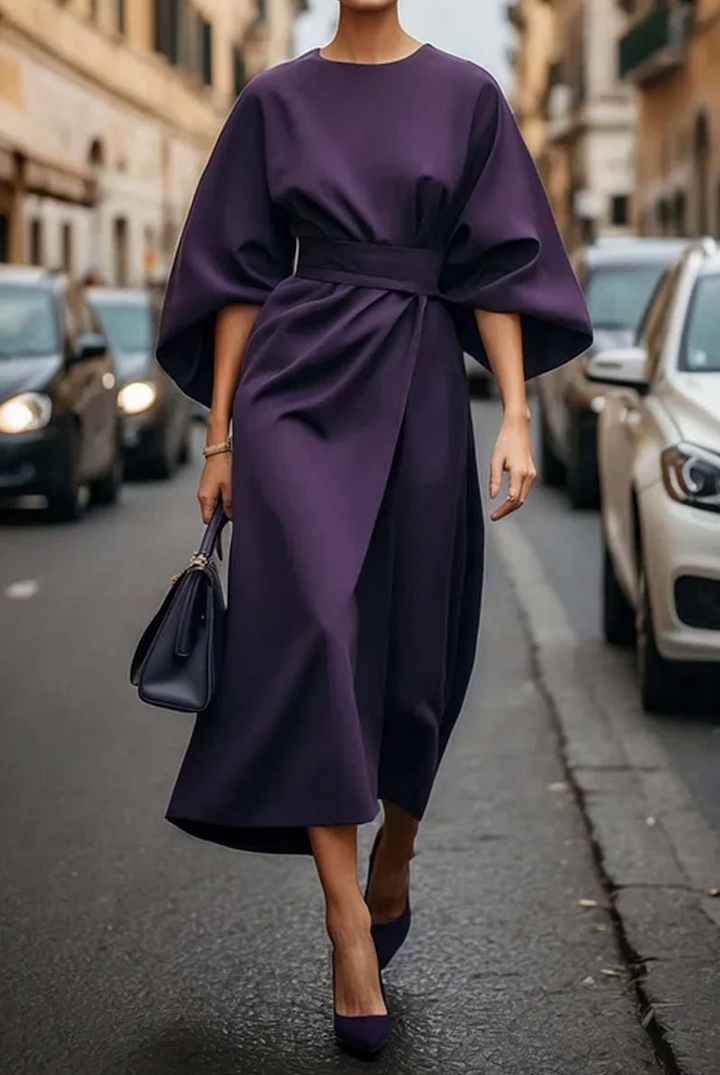 Elegant Lantern Sleeve Dress - Purple