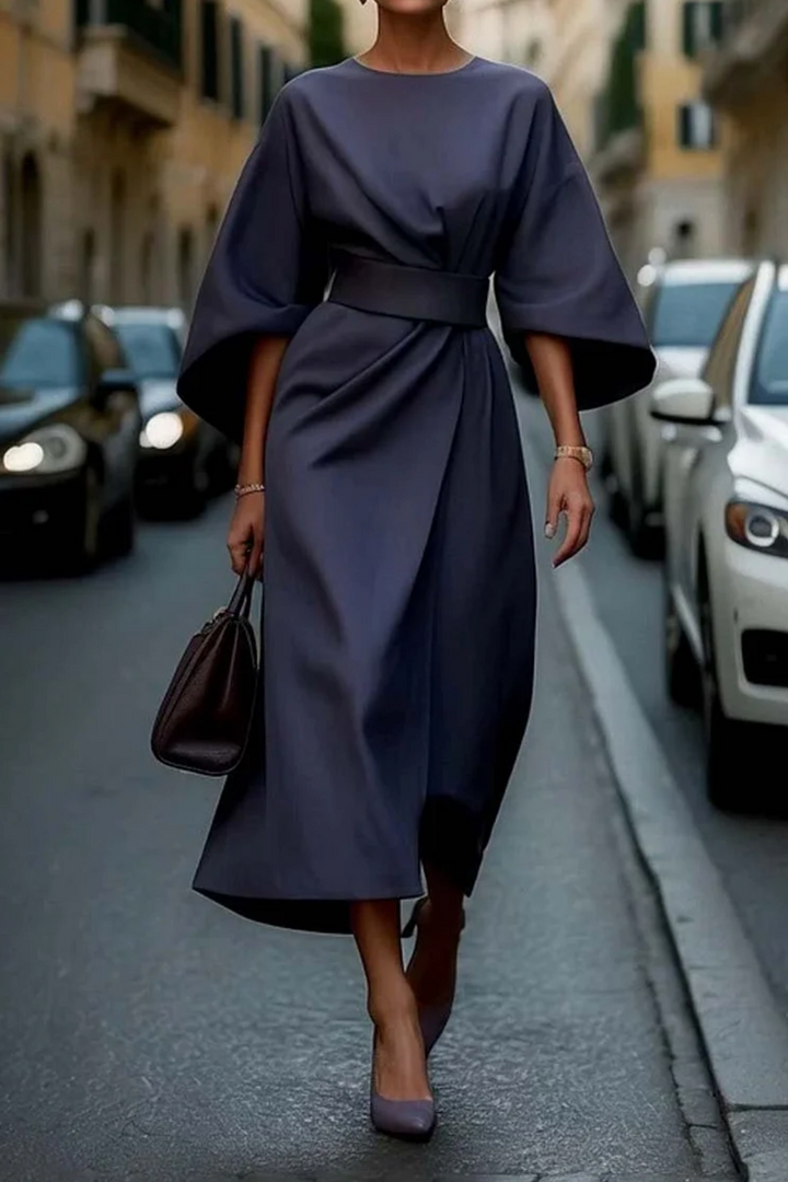 Elegant Lantern Sleeve Dress - Blue