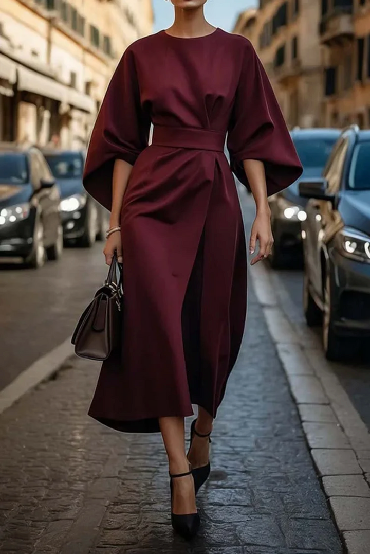 Elegant Lantern Sleeve Dress - Burgundy
